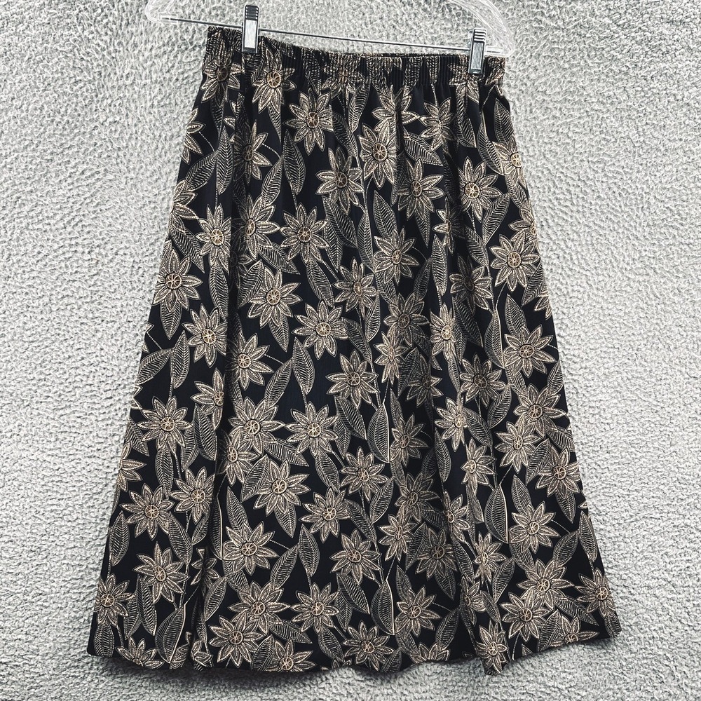 Womens Floral Boho A Line Midi Skirt M Cottage Prairie Elastic Waist Indie 90s